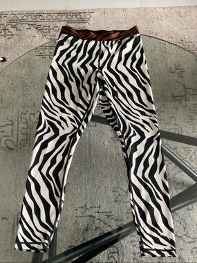 Puma Black & White Zebra Print Leggings with Brown Waistband XS